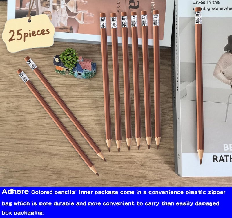 Adhere 25pcs Checking Pencils Erasable colored Pencils Pre-Sharpened #2 HB,for Checking Tests Grading,Map Coloring, editing Office Favors,including a Free sharpener. (Brown) - Image 4